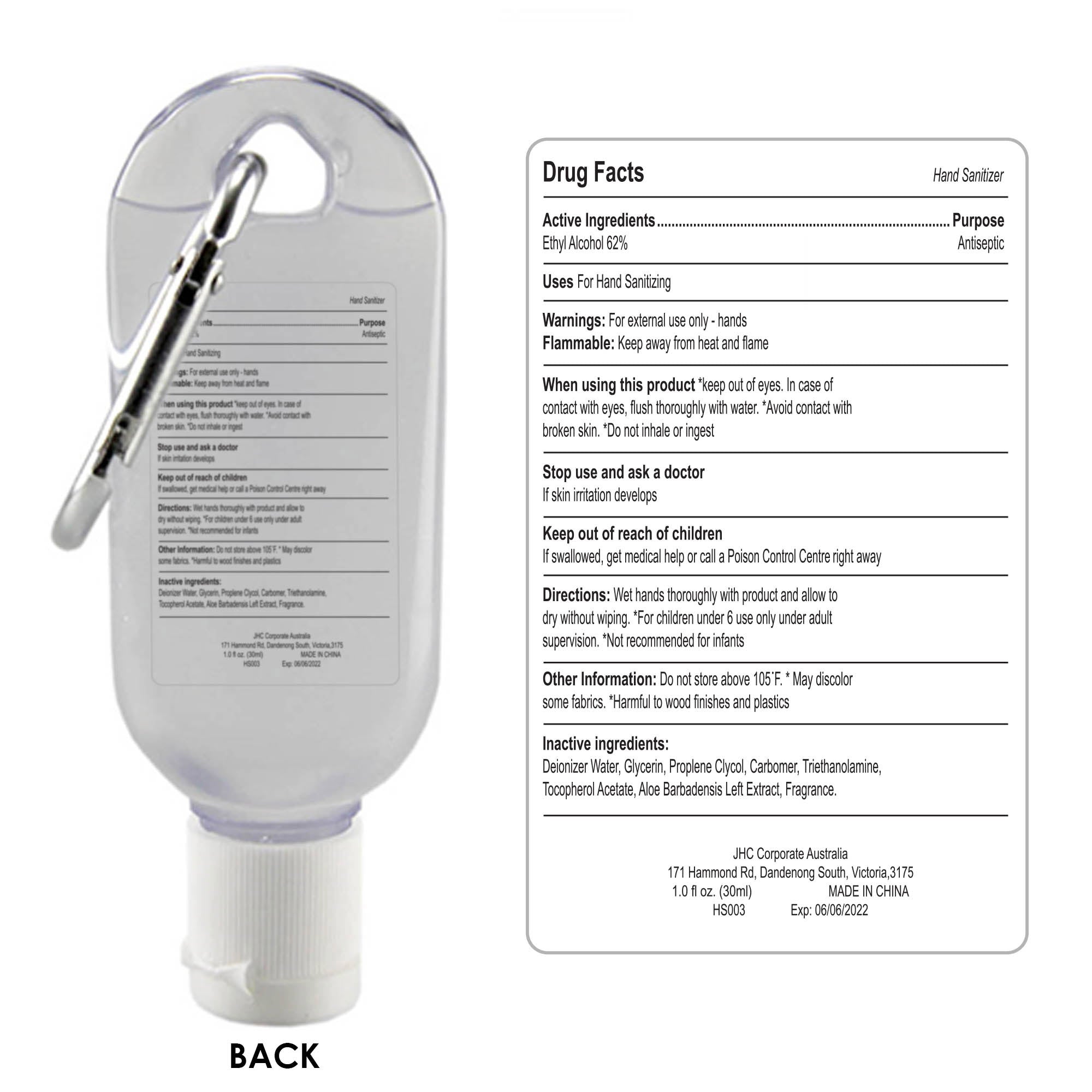 30ml Gel Hand Sanitiser with Carabiner - Simply Merchandise